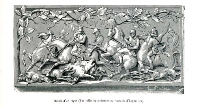 Bas-relief ayant appartenu au marquis d'Espeuilles - Illustration tirée de l'ouvrage La Chasse à travers les Âges - Comte de Chabot (1898) - A. Savaèt